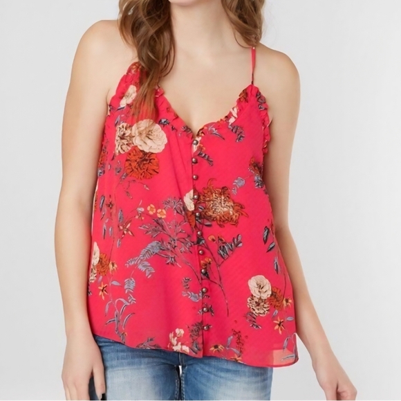 Miss Me Tops - Miss Me Red Floral Button-Front Camisole